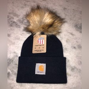 Navy Blue Carhartt Beanie with Pom Pom Embellishment - NWT